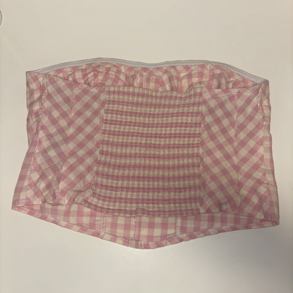 Free People Pink Gingham Smocked Crop Top Western Cowgirl Feminine Boho Size Lg - Picture 7 of 9